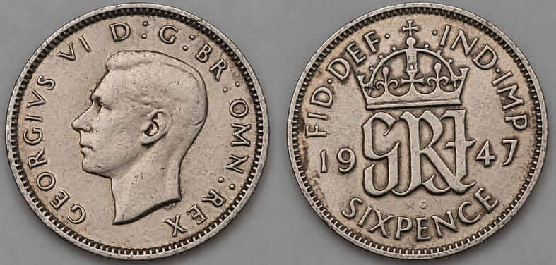 Sex Pence historische Umlaufmünze 1947, Georg VI