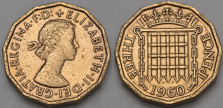 Three Pence historische Umlaufmünze 1960, Elizabeth II