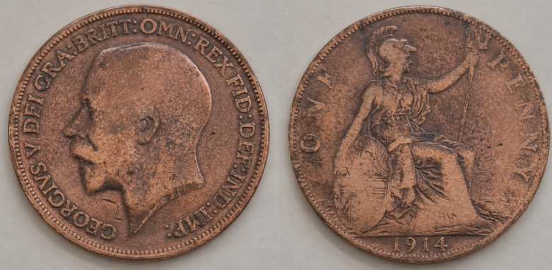 One Penny Original Umlaufmünze von 1914