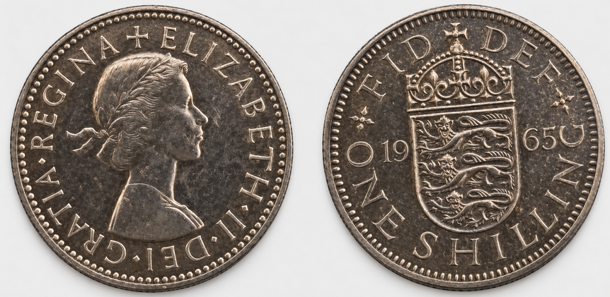 One Shilling, historische Umlaufmünze von 1965, Elisabeth II